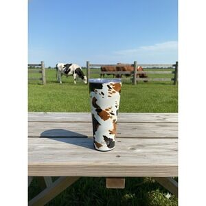 Swig Life 32 OZ Tumbler Insulated Cup Hayride Cow Hide Print Brown Black EUC